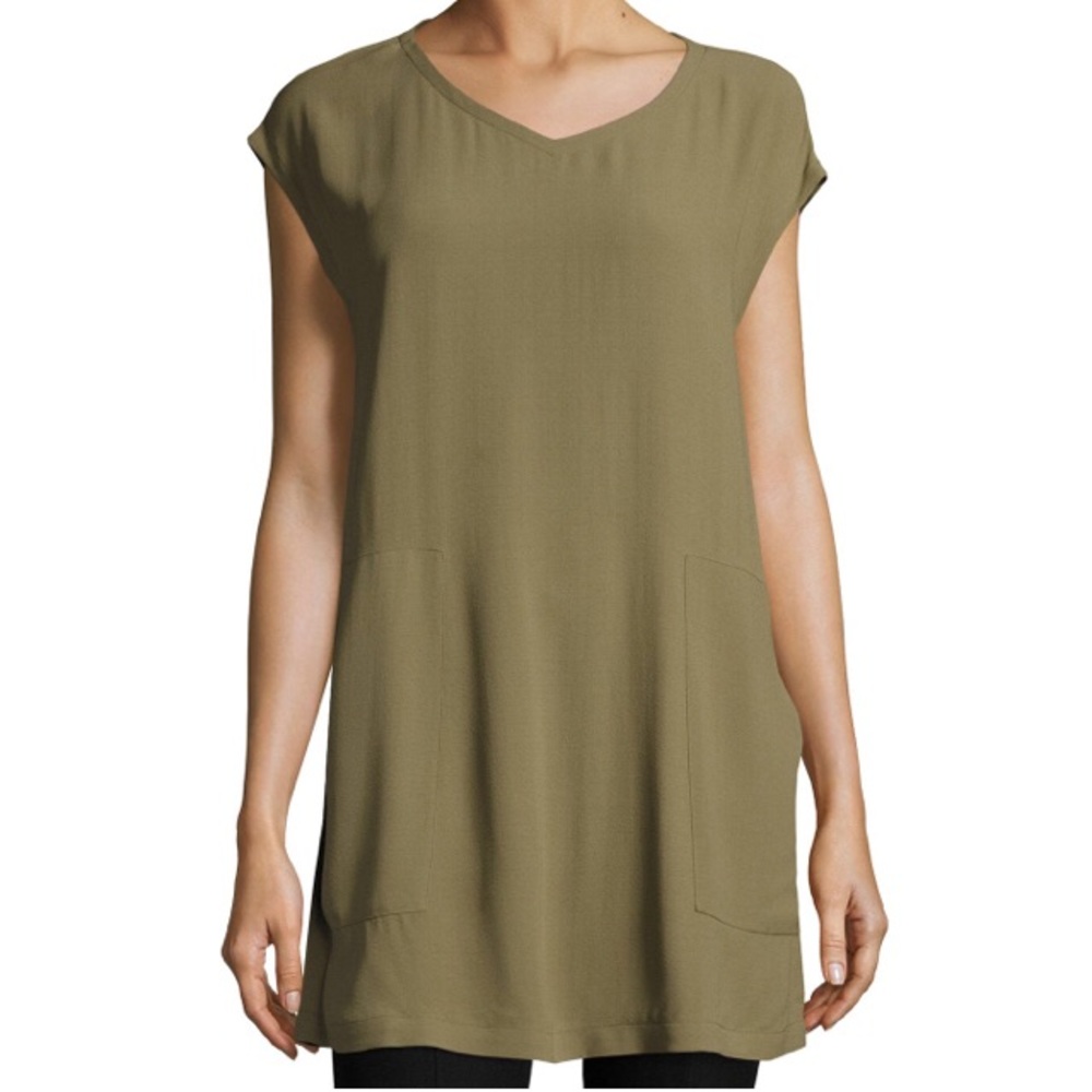 Eileen Fisher silk olive green tunic